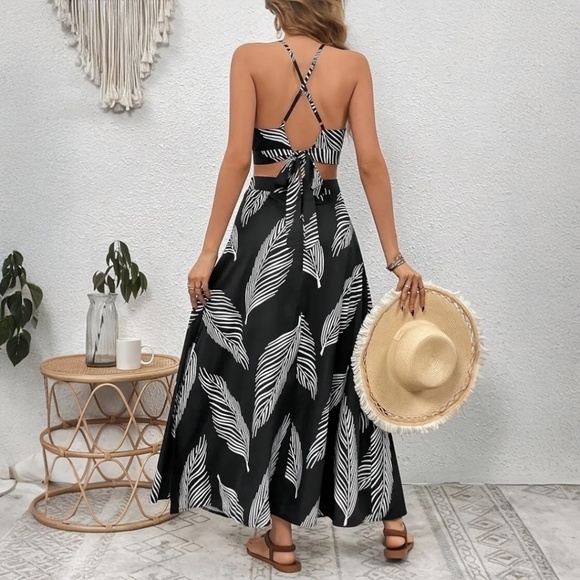 Skirt Set Tropical Print Black/White 12 - Picture 2 of 4